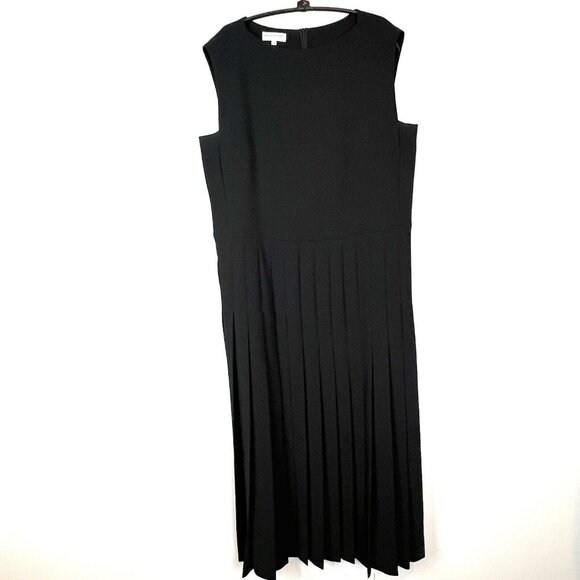 Giorgio Armani Black Pleated Dress Size 16 Sleeveless Midi Italy